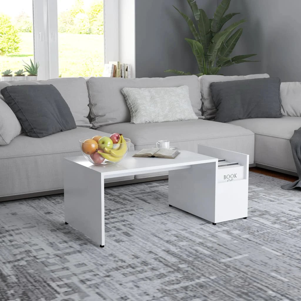 vidaXL VidaXL Coffee Table 90x45x35 Cm White Engineered Wood Openwork Geometric Design With Storage For Modern Living Rooms - Coffee Table
