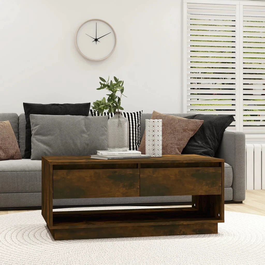 vidaXL VidaXL Coffee Table 102.5x55x44 Cm Engineered Wood Smoked Oak With Drawers For Living Room - Coffee Table