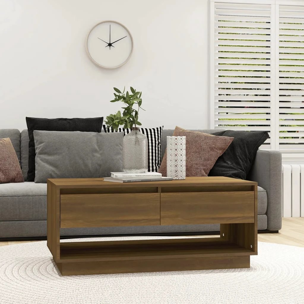 vidaXL VidaXL Coffee Table 102.5x55x44 Cm Engineered Wood Smoked Oak With Drawers For Living Room - Coffee Table
