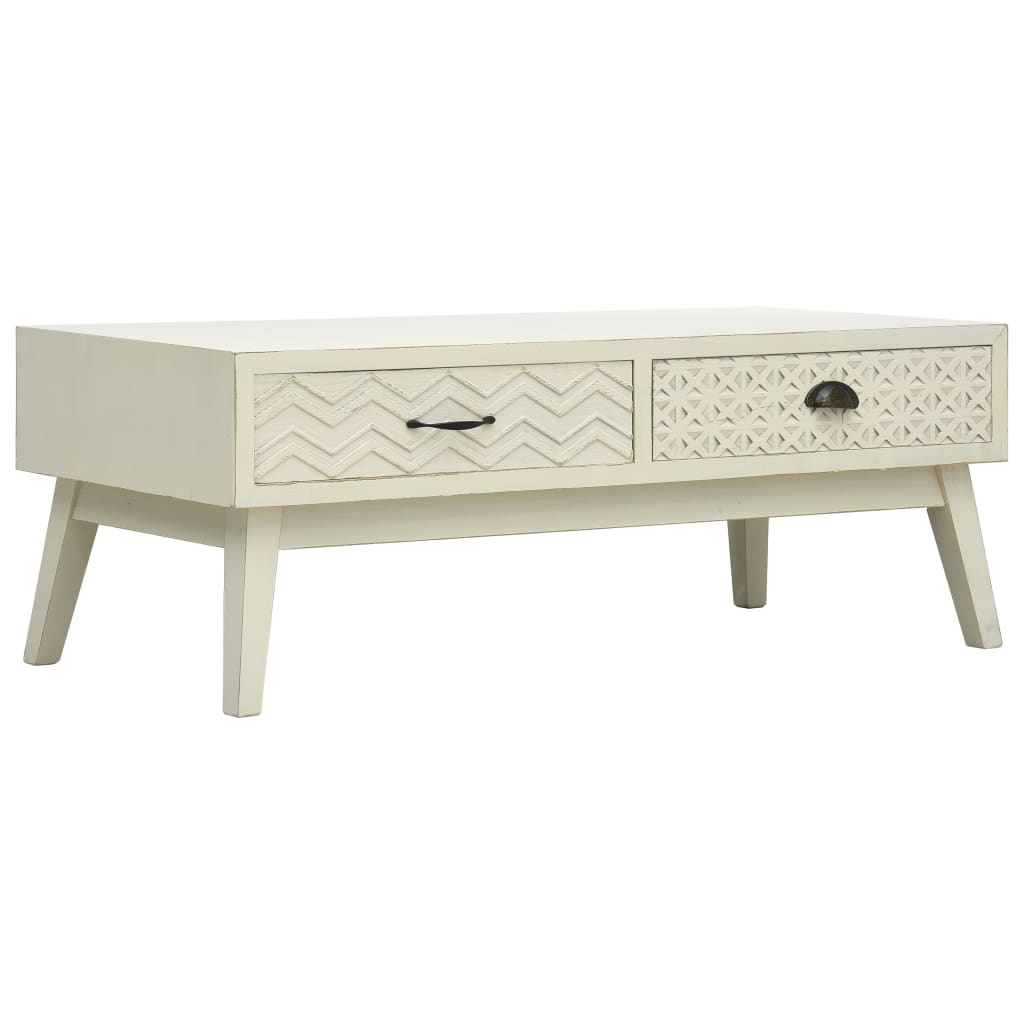 VidaXL Coffee Table 110x50x40 cm Two Drawers With Carved Fronts Grey Vintage Wood Living Room - vidaXL - Home Symphony