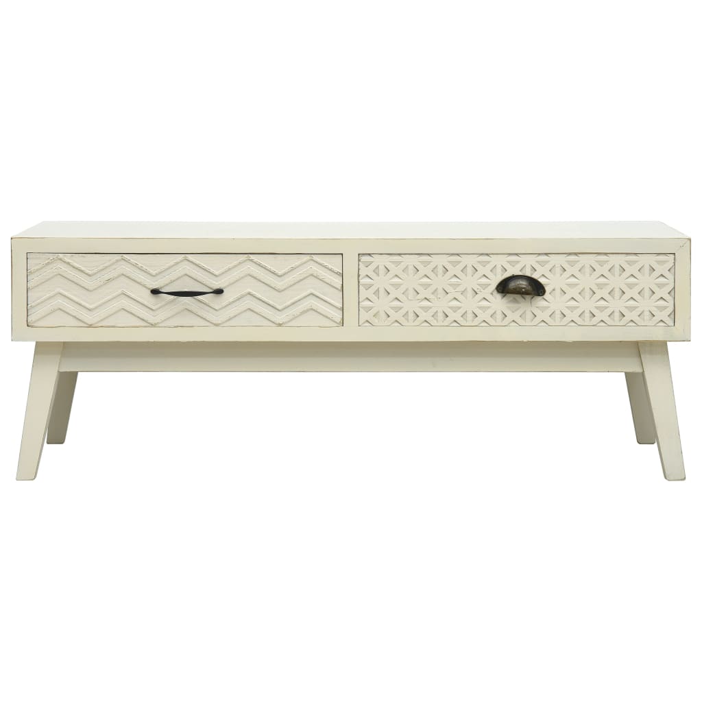 VidaXL Coffee Table 110x50x40 cm Two Drawers With Carved Fronts Grey Vintage Wood Living Room