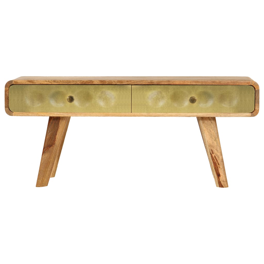 Quality Mango Wood Coffee Table 90x50x40 Cm with Gold Front Drawers for Retro Living Room