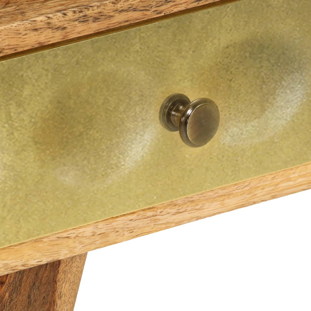 Quality Mango Wood Coffee Table 90x50x40 Cm with Gold Front Drawers for Retro Living Room