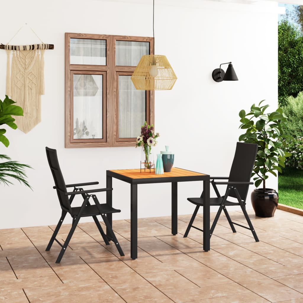 VidaXL Garden Dining Set 3Pc Black Brown Weatherproof Patio - vidaXL - Home Symphony