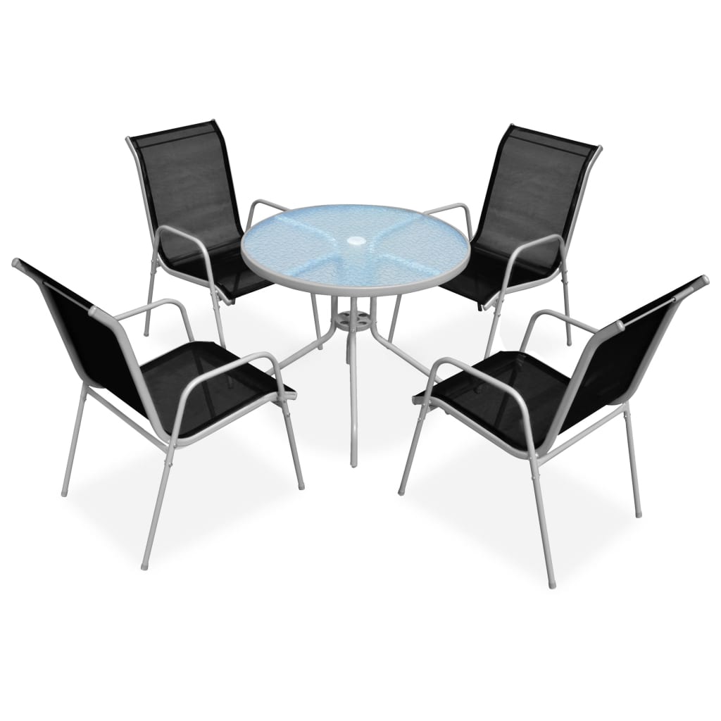 VidaXL 5 Piece Outdoor Dining Set Steel Black Weatherproof - vidaXL - Home Symphony