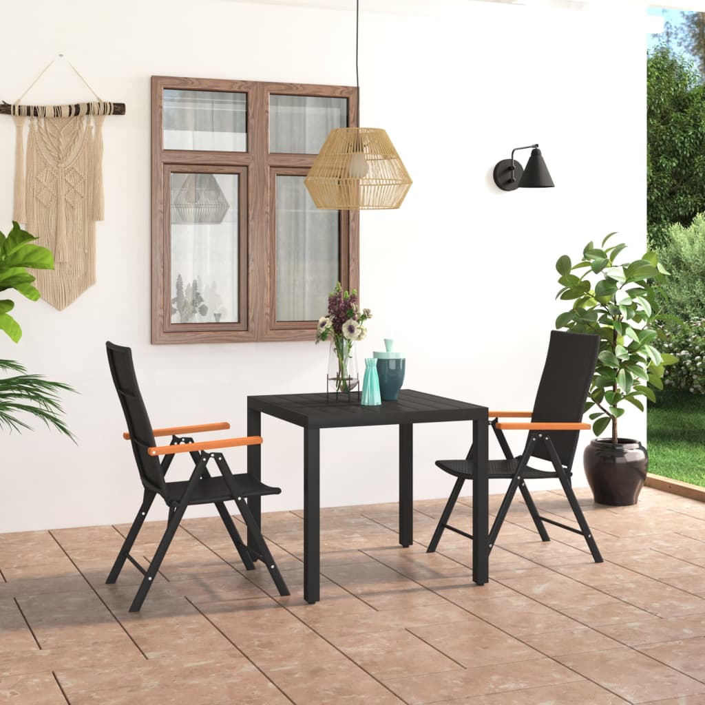 VidaXL 3 Piece Garden Dining Set Black Brown Compact Patio - vidaXL - Home Symphony
