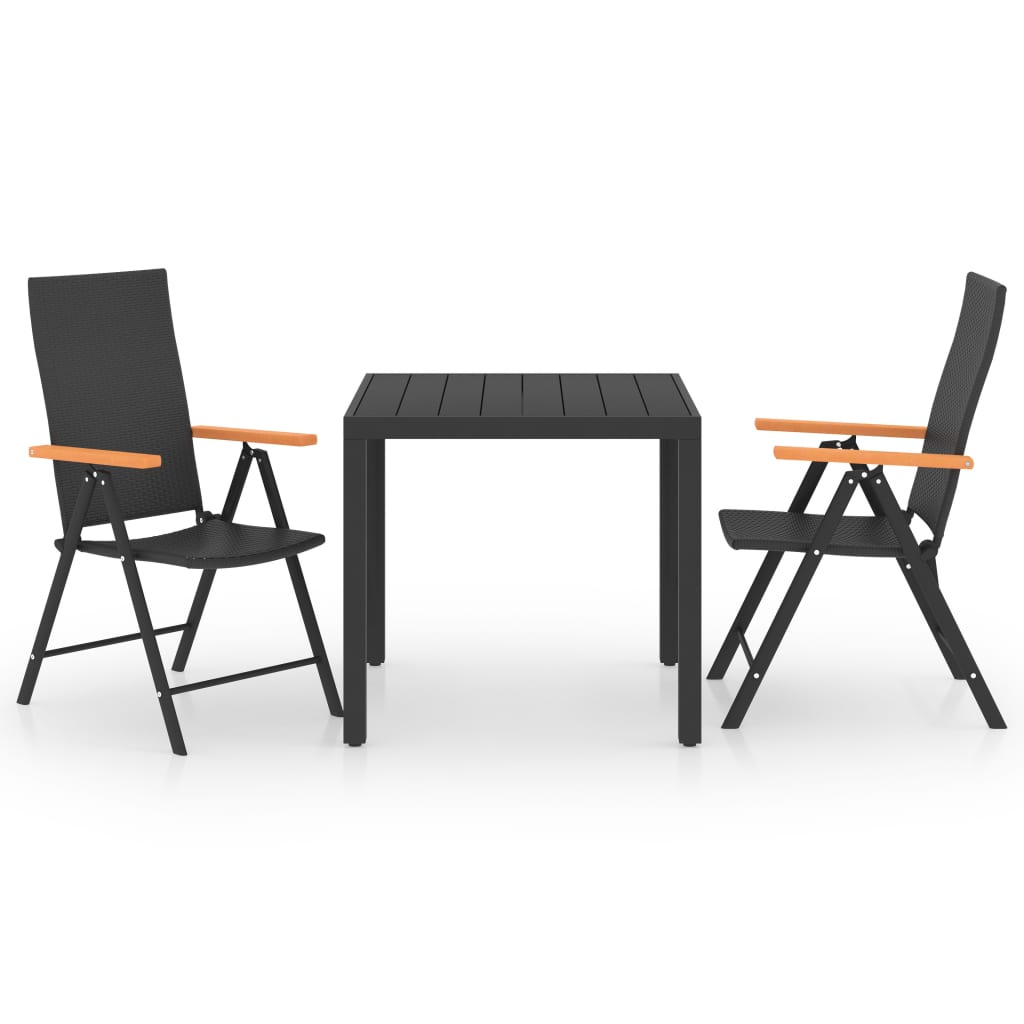 VidaXL 3 Piece Garden Dining Set Black Brown Compact Patio - vidaXL - Home Symphony