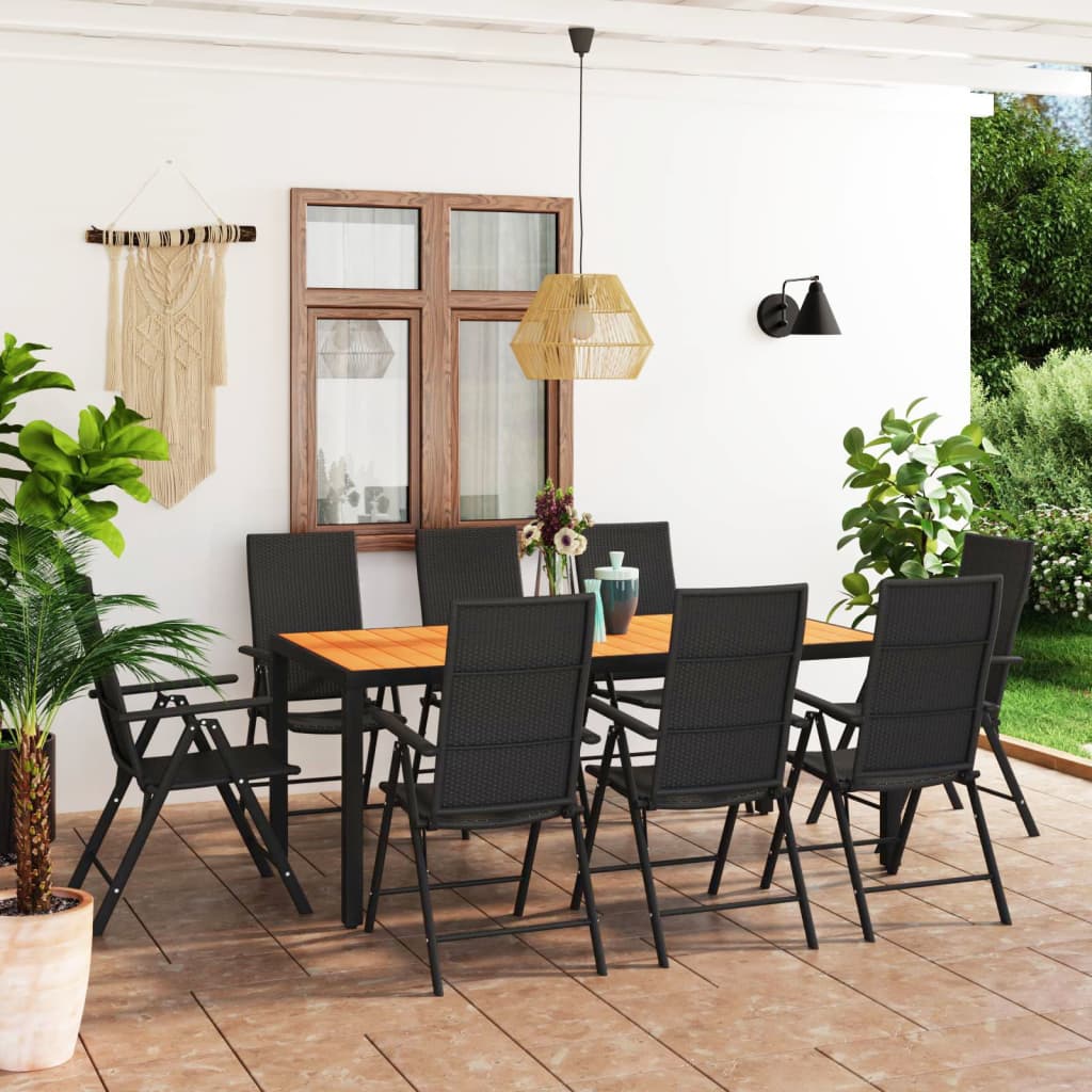 VidaXL Garden Dining Set 9 Piece Black Brown Weatherproof - vidaXL - Home Symphony