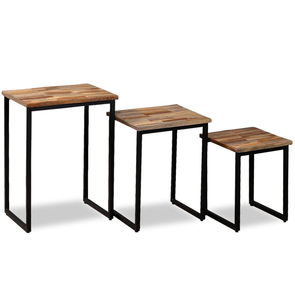 VidaXL Nesting Coffee Table Set Three Pieces Solid Reclaimed Teak Industrial Style For Living Room - vidaXL - Home Symphony