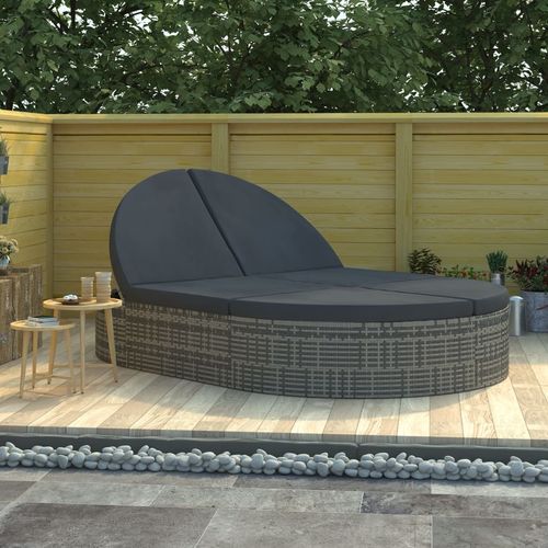 vidaXL 2-Person Sun Lounger with Cushions Poly Rattan Grey - Home Symphony