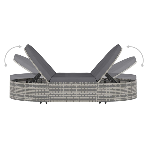 vidaXL 2-Person Sun Lounger with Cushions Poly Rattan Grey - Home Symphony