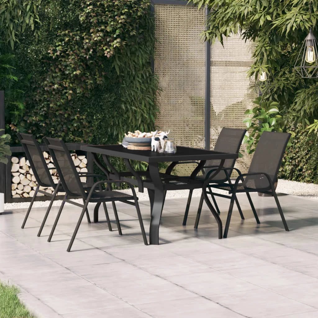 vidaXL Garden Table Black 140x70x70 cm Steel and Glass by vidaXL