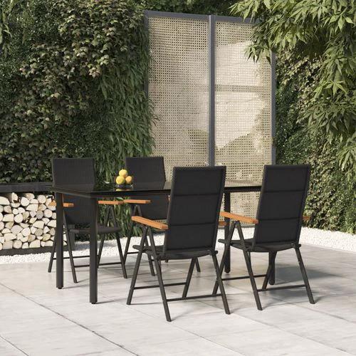 vidaXL vidaXL 5 Piece Garden Dining Set Black and Brown Poly Rattan - Garden Set