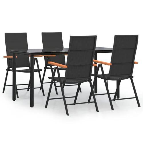 vidaXL vidaXL 5 Piece Garden Dining Set Black and Brown Poly Rattan - Garden Set
