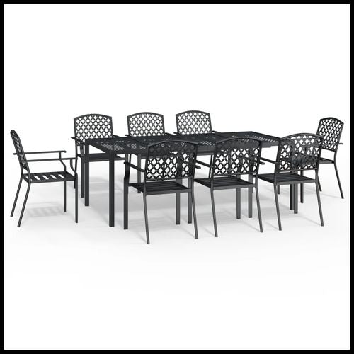 vidaXL 3 Piece Garden Dining Set with Anthracite Steel Construction offers elegance and durability for outdoor entertaining.