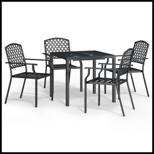 vidaXL 3 Piece Garden Dining Set with Anthracite Steel Construction, perfect for stylish outdoor entertaining.