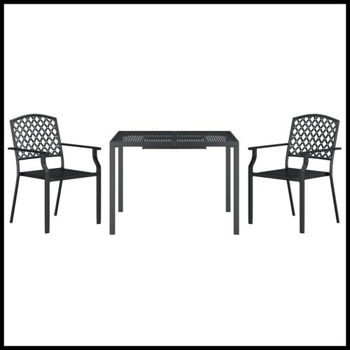 vidaXL 3 Piece Garden Dining Set with Anthracite Steel Construction offers elegance and durability for outdoor entertaining.