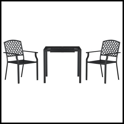 vidaXL 3 Piece Garden Dining Set with Anthracite Steel Construction, perfect for stylish outdoor entertaining.