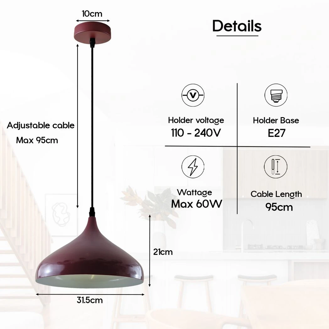 Modern Mosque Pendant Light Medium Burgundy Warm Glow Indoor Living Room E27 Ceiling Lamp by Un-branded