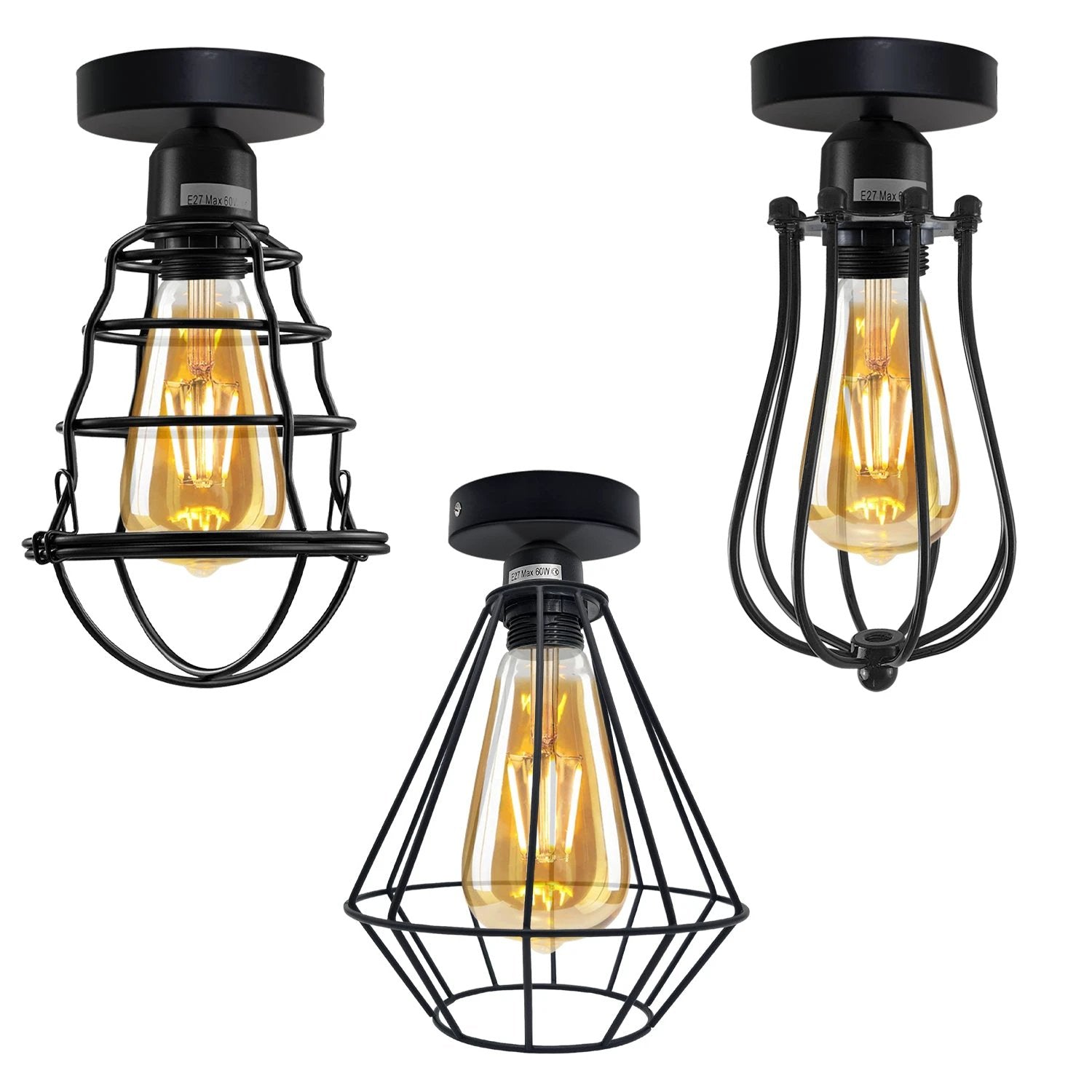 Un-branded Industrial Wire Cage Ceiling Light Small E27 Home - Ceiling Lights