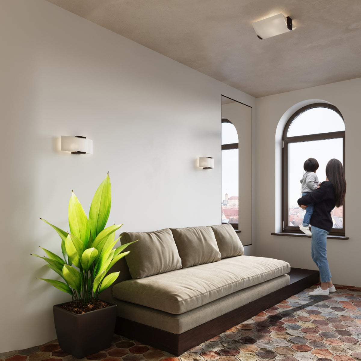 Emilio Ceiling Lamp 33x30x14 cm Wood Glass Modern E27 For Living Room Matte Glass Finish - Sollux Lighting - Home Symphony