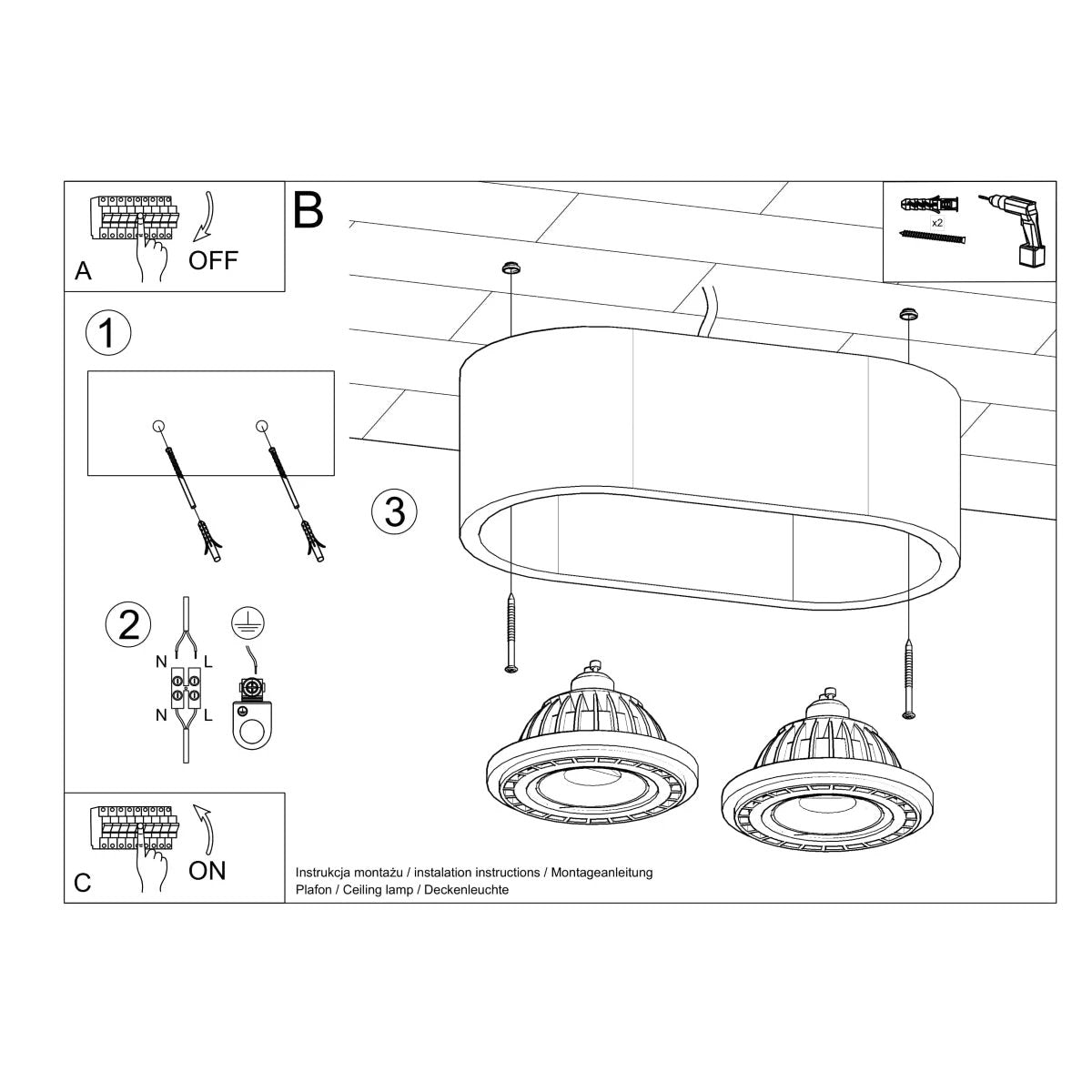 Sollux Lighting Industrial Concrete Ceiling Lamp GU10 Dual Spotlight 27x14x9 cm For Modern Homes - Ceiling Lights
