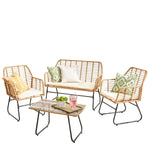 Neo Neo 4 Piece Wicker Bamboo Style Garden Sofa, Table & Chairs Set - Garden Sofa Sets