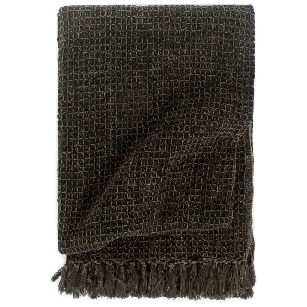 Cozy vidaXL Throw Cotton 160x210 cm Anthracite/Brown, perfect for draping on chairs or beds, adds a relaxing touch.