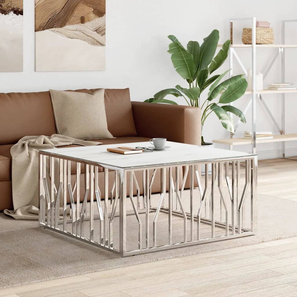 VidaXL Coffee Table 100x100x50 cm Stainless Steel And Glass Tempered Top Modern Centerpiece For Living Rooms by vidaXL