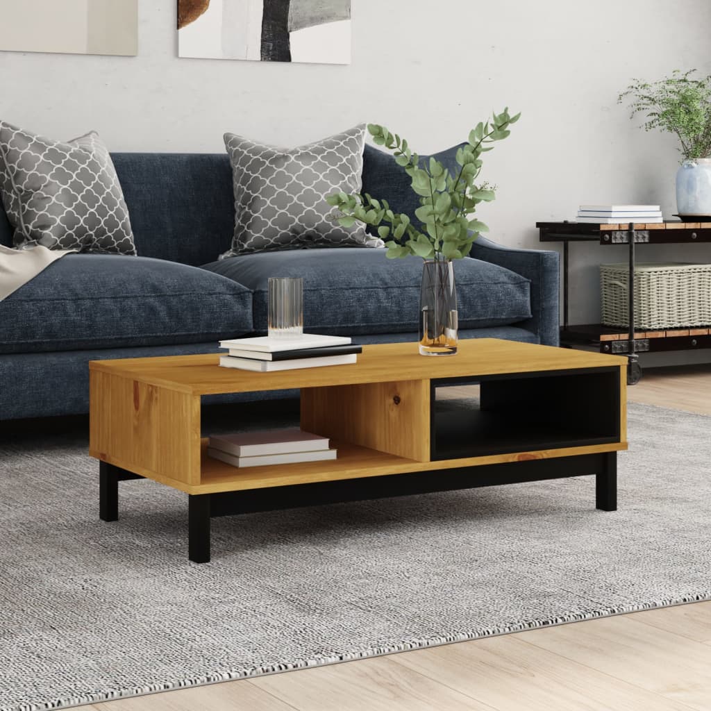 vidaXL Coffee Table 100x50x32.5 cm Solid Pine Wood Two Tier Open Storage Black Legs Living Room - vidaXL - Home Symphony