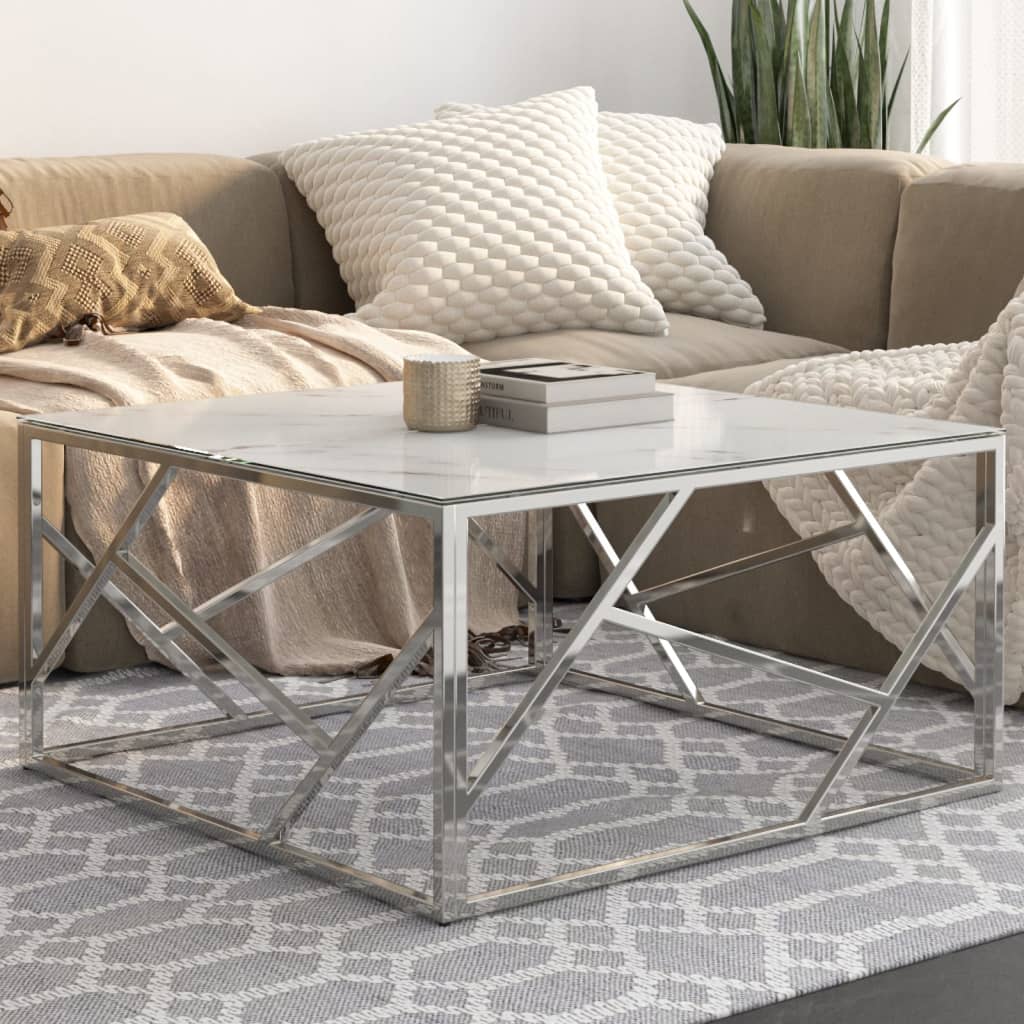 vidaXL Coffee Table 120 cm L 60 cm W Marble Effect Glass Top For Modern Living Rooms - vidaXL - Home Symphony