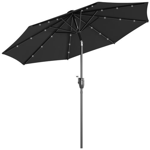 Outsunny Garden Parasol Outdoor Tilt Sun Umbrella LED Light Hand Crank Black - Home Symphony