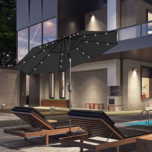 Outsunny Garden Parasol Outdoor Tilt Sun Umbrella LED Light Hand Crank Black - Home Symphony