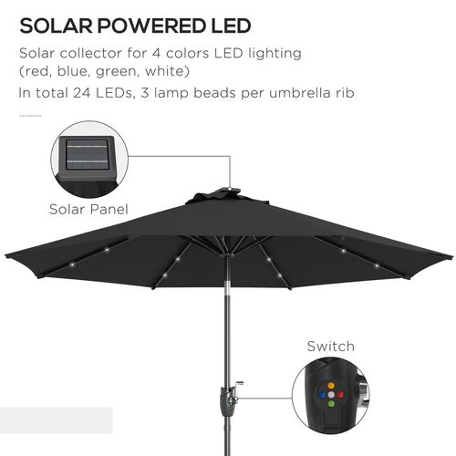Outsunny Garden Parasol Outdoor Tilt Sun Umbrella LED Light Hand Crank Black - Home Symphony
