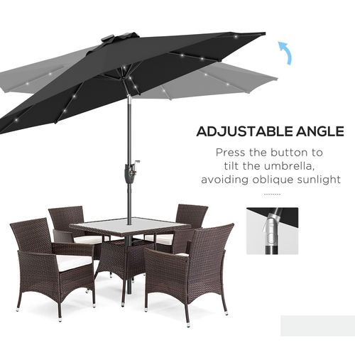 Outsunny Garden Parasol Outdoor Tilt Sun Umbrella LED Light Hand Crank Black - Home Symphony