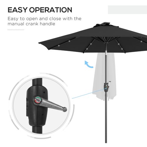 Outsunny Garden Parasol Outdoor Tilt Sun Umbrella LED Light Hand Crank Black - Home Symphony