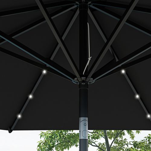 Outsunny Garden Parasol Outdoor Tilt Sun Umbrella LED Light Hand Crank Black - Home Symphony