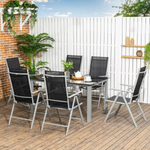 Outsunny Outsunny 7 Piece Garden Dining Set, Outdoor Table and 6 Chair, Aluminium, Grey - Garden Set