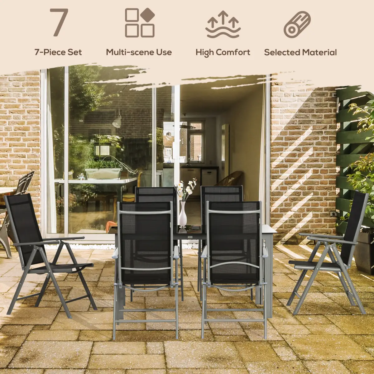 Outsunny Outsunny 7 Piece Garden Dining Set, Outdoor Table and 6 Chair, Aluminium, Grey - Garden Set