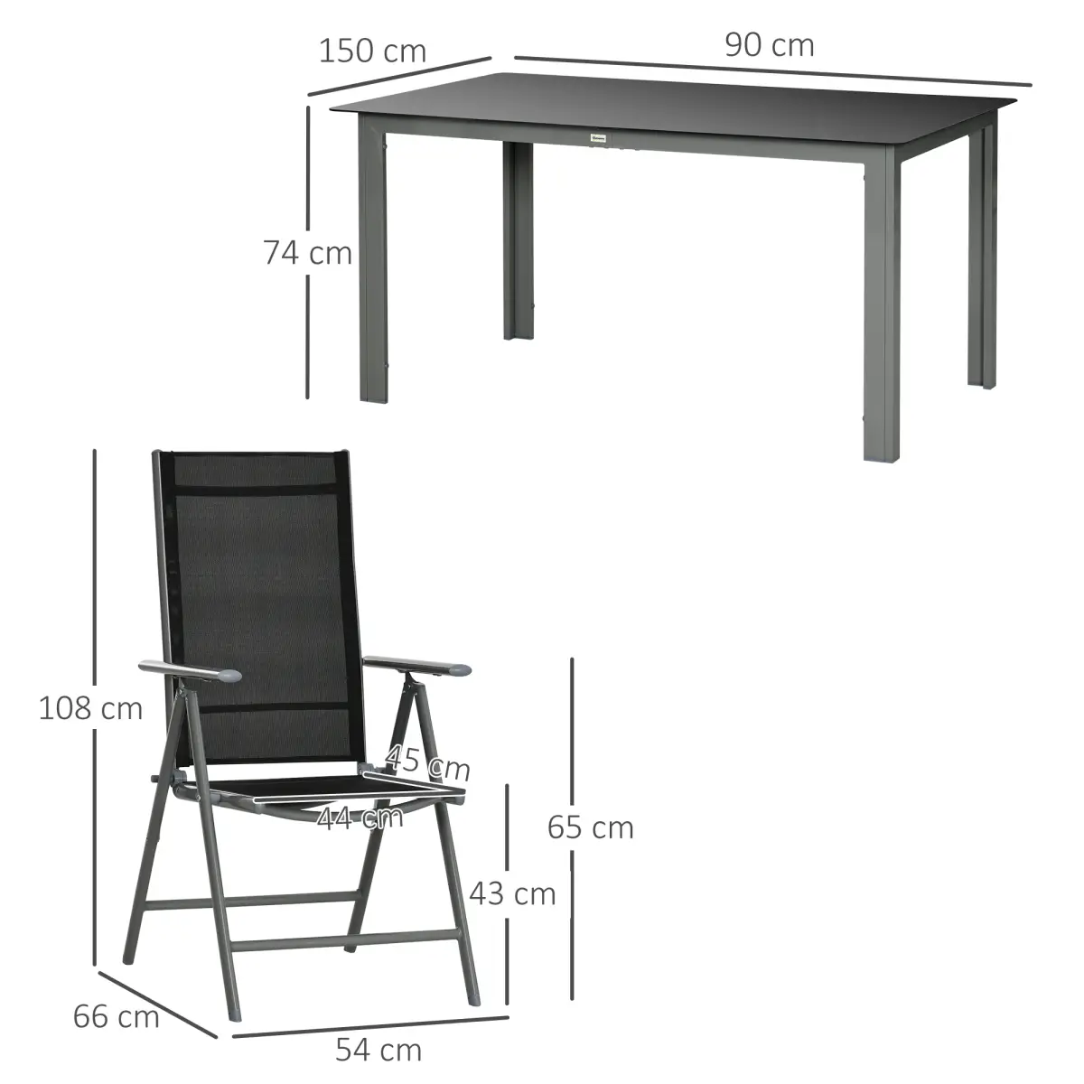 Outsunny Outsunny 7 Piece Garden Dining Set, Outdoor Table and 6 Chair, Aluminium, Grey - Garden Set