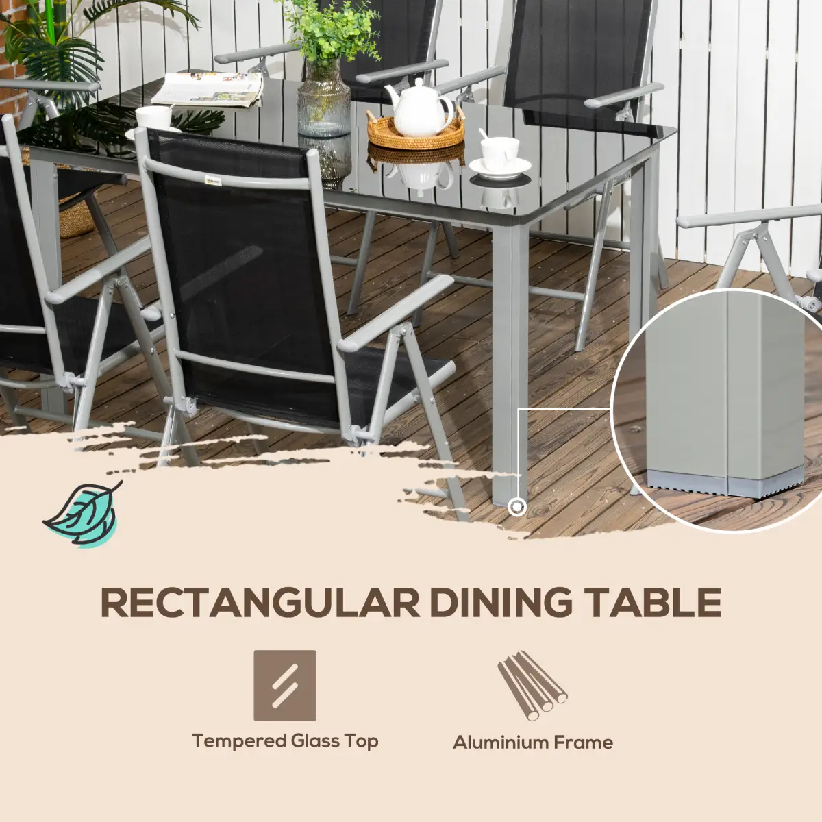Outsunny Outsunny 7 Piece Garden Dining Set, Outdoor Table and 6 Chair, Aluminium, Grey - Garden Set