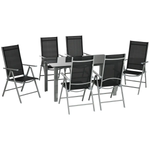Outsunny Outsunny 7 Piece Garden Dining Set, Outdoor Table and 6 Chair, Aluminium, Grey - Garden Set
