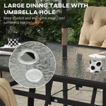 Outsunny Outsunny 7 PCs Garden Dining Set, Glass Table w/ Umbrella Hole & Cushion, Beige - Garden Set