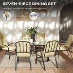 Outsunny Outsunny 7 PCs Garden Dining Set, Glass Table w/ Umbrella Hole & Cushion, Beige - Garden Set
