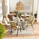 Outsunny Outsunny 7 PCs Garden Dining Set, Glass Table w/ Umbrella Hole & Cushion, Beige - Garden Set