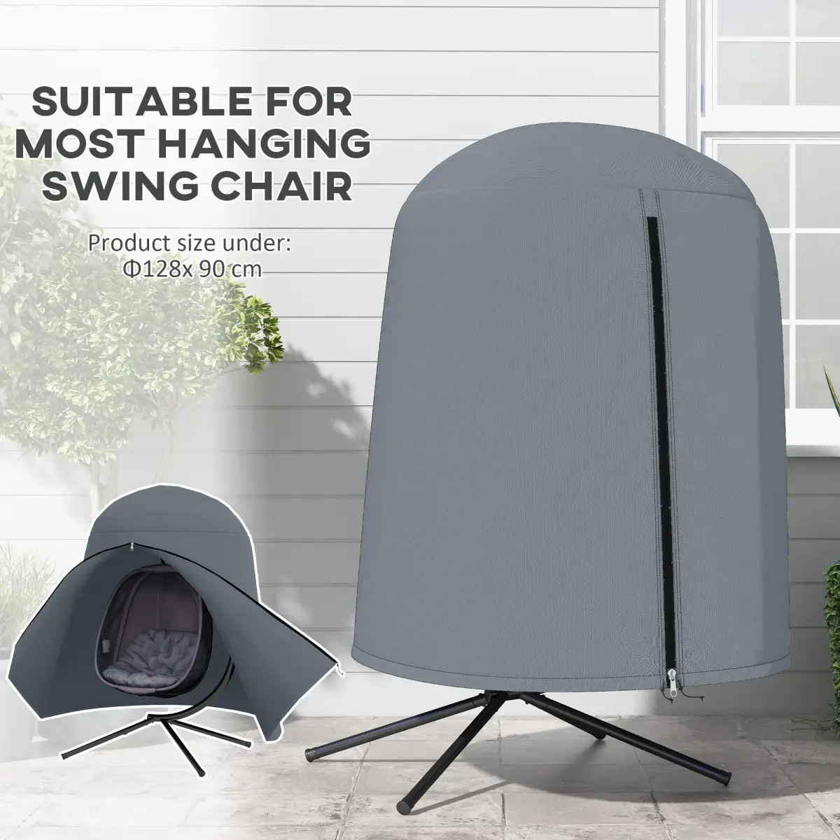 Outsunny Outsunny Hanging Egg Chair Cover Garden Swing Chair Cover Waterproof, Black - Cover