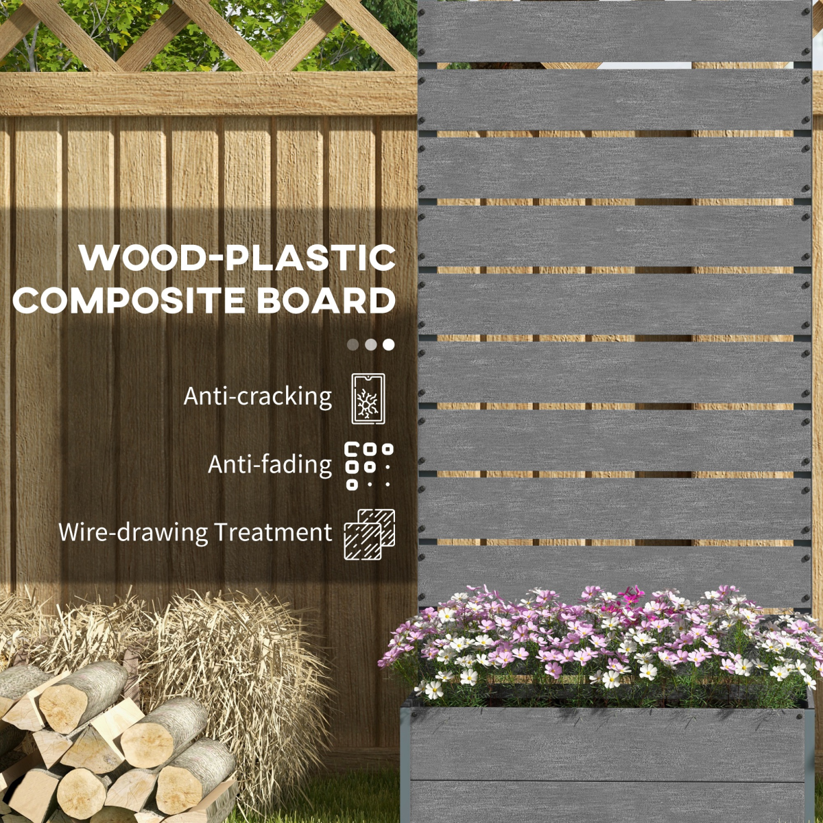 Outsunny 90cm raised garden bed with trellis, wood-plastic composite planter on a powder-coated aluminium frame.