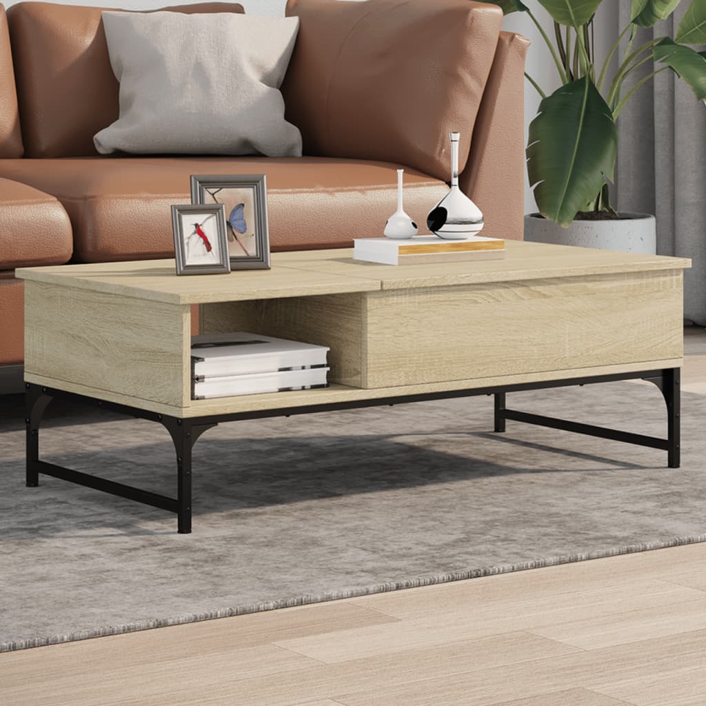 VidaXL Sonoma Oak Coffee Table 100x50x35 cm Engineered Wood And Metal Open Storage Shelf For Living Room - vidaXL - Home Symphony