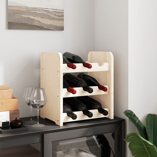 vidaXL Wooden Wine Rack 33x25x37 cm Solid Pine with Ample Storage for Wine Enthusiasts, displaying wine beautifully and securely.