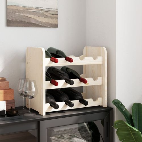 vidaXL Wooden Wine Rack 33x25x37 cm Solid Pine with Ample Storage for Wine Enthusiasts, perfect for stylish wine display.